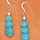 STERLING SILVER GRADUATED TURQUOISE DISC FRENCH WIRE EARRINGS