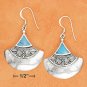 STERLING SILVER FANNED BALI TURUOISE INLAY EARRINGS