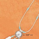 STERLING SILVER 16" TURQUOISE HESHI BEAD CONCHO NECKLACE W/ FEATHERS