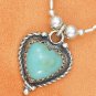 STERLING SILVER 16" LIQUID SILVER NECKLACE W/ TURQUOISE HEART & SS BEADS