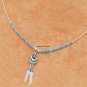 STERLING SILVER 16" LIQUID SILVER NECKLACE W/ TURQUOISE BEARPAW & FEATHER