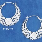 STERLING SILVER 35MM LACY FILIGREE CRESCENT HOOP EARRINGS