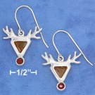 STERLING SILVER CZ REINDEER W/ RED NOSE F W EARRINGS