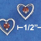 STERLING SILVER  OPEN HEART W/ 3MM GARNET POST EARRINGS