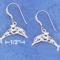 STERLING SILVER SATIN DC 19MM LONG FILIGREE DOLPHIN EARRING ON FRENCH WIRE