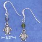 STERLING SILVER ANTIQUED TURTLE EARRING W/ PERIDOT GREEN SWAROVSKI XTAL