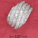 STERLING SILVER RHODIUM PLATED 15MM WIDE TAPERED PAVE  WAVE LINED DOME RING.