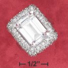 STERLING SILVER  PAVE CZ FRAMED 9 CT  EMERALD CUT CZ COCKTAIL RING .