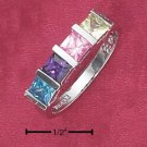 STERLING SILVER   TENSION SET RAINBOW PRINCESS CUT CZRING.
