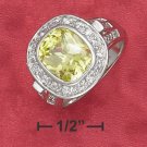 STERLING SILVER 5CT  GREEN APPLE CZ RING W/ PAVE/BEADED SETTING .