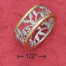 STERLING SILVER & 14K GOLD 8MM WIDE OPEN BEADED LEAF BAND .