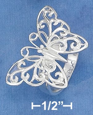 STERLING SILVER HIGH POLISH LARGE OPEN BUTTERFLY RING.