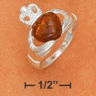 STERLING SILVER CLADDAGH RINGW/ HONEY AMBER HEART .