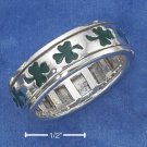 STERLING SILVER UNISEX GREEN ENAMEL SHAMROCK SPINNER BAND (NICKEL FREE)