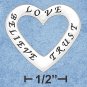 STERLING SILVER "BELIEVE, LOVE, TRUST" TRIO AFFIRMATION OPEN HEART CHARM -24MM WIDE