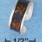 STERLING SILVER HP BLACK ENAMEL TOE RING WITH RED AND YELLOW FLORAL DESIGN