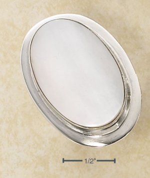 STERLING SILVER EXTRA LARGE BEZEL SET OVAL MOTHER OF PEARL RING
