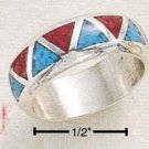 TURQUOISE AND CORAL INLAY WEDDING BAND