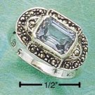 STERLING SILVER MARCASITE W/ FACETED ONYX POINT RING