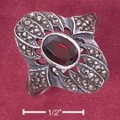 STERLING SILVER MARCASITE 1 CT OVAL GARNET RING