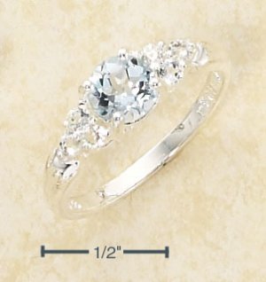 BLUE TOPAZ SOLITAIRE W/ TRIPLE SIDE WHITE TOPAZ BAND