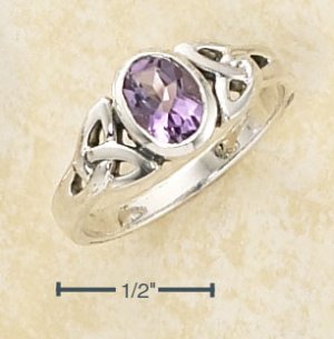 CELTIC TRINITY KNOT RING WITH OVAL AMETHYST