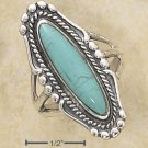 STERLING SILVER LONG OVAL TURQUOISE RING W/ ROPE & BEADED EDGING