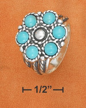 STERLING SILVER TURQUOISE FLOWER  DESIGN RING