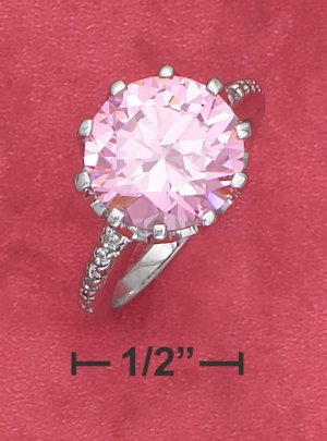 STERLING SILVER 3.75CT ROUND PINK ICE CZ RING IN CROWN SETTING