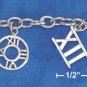 STERLING SILVER RP 7" 5MM OVAL LINK ROMAN NUMERAL CHARM BRACELET
