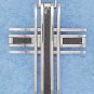 STAINLESS STEEL OPEN BAR BLACK IRIDESCENT WEDGE SHAPE CROSS PENDANT