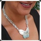 NEW Beads & Butterfly MOP Carved Shell Pendant Necklace