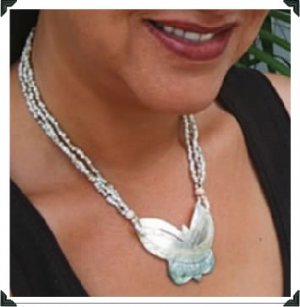 NEW Beads & Butterfly MOP Carved Shell Pendant Necklace