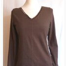 J. JILL Sepia Brown Velour Trim V Neck Jersey Top Small
