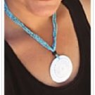 NEW Blue Glass Bead White Sea Shell Pendant Necklace