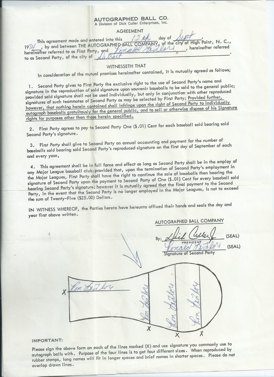 Ron LeFlore Signed Contract Detroit Tigers