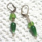 Vintage Green Murano Glass Earrings Pierced Dangle