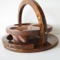 Brass inlay Wooden Folding / Collapsible basket Handcrafted 3 Heart Carving 10"