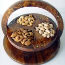 Brass inlay Wooden Folding / Collapsible basket Handcrafted 3 Heart Carving 10"