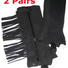 2 Pair Suede Leather Black Half Chaps Horse Riding