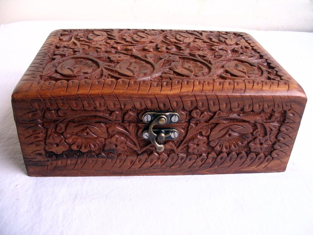 Vintage Wooden handcrafted Carved Jewelry Box Rosewood