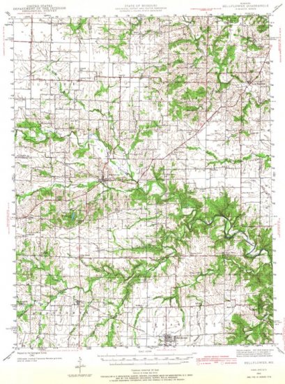 Bellflower 1942 Missouri vintage topo map GPS ready