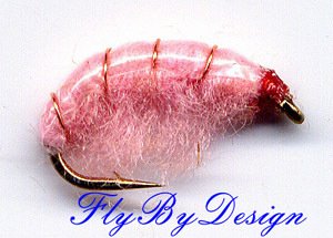 Pink Scud Fly Fishing Nymphs Twelve Flies, Hook Size 12