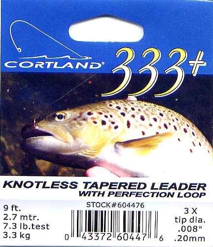 Cortland 9'-3x (7.3 Lb test) 333+ Tapered Leader w/Loop