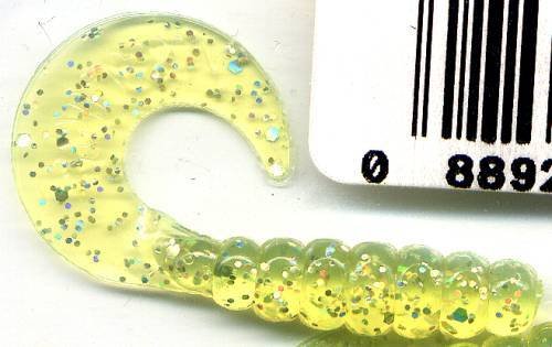 Kalin's 2" Chartreuse Hologram Lunker Salty Fish Grubs