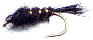 Black FB Gold Ribbed Hares Ear Nymph Fly Twelve Size 16