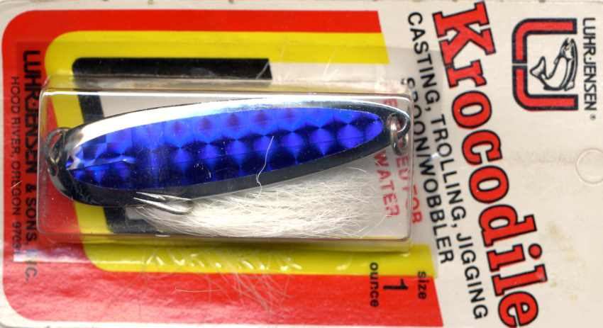 Luhr-Jensen Krocodile Chrome/Blue Prism 1 oz Fishing Spoon with White Bucktail