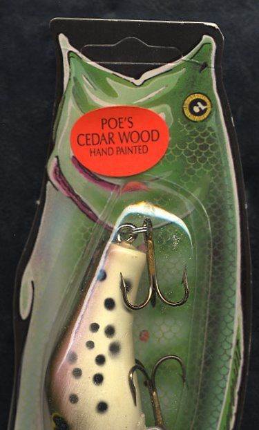 815 Vintage POE'S SUPER CEDAR White Glitter Grey Stripes Crawdad Fishing Lure A