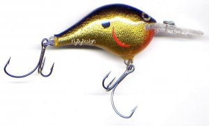 Vintage Rapala Balsa Gold Rattling Fishing Lure with VMC SureSet Hooks Dives 10'