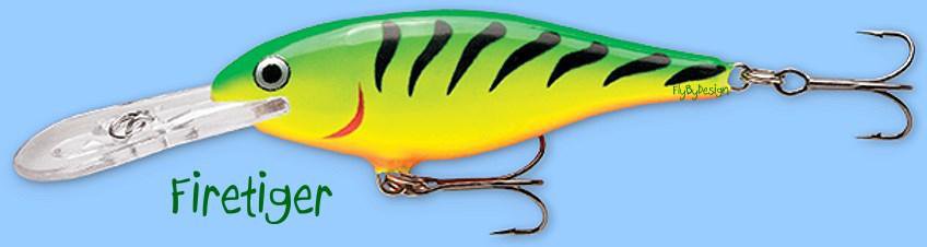 Rapala FireTiger Shad Rap Balsa Hardbait Deep Diving Fishing Lure (SR07 FT)